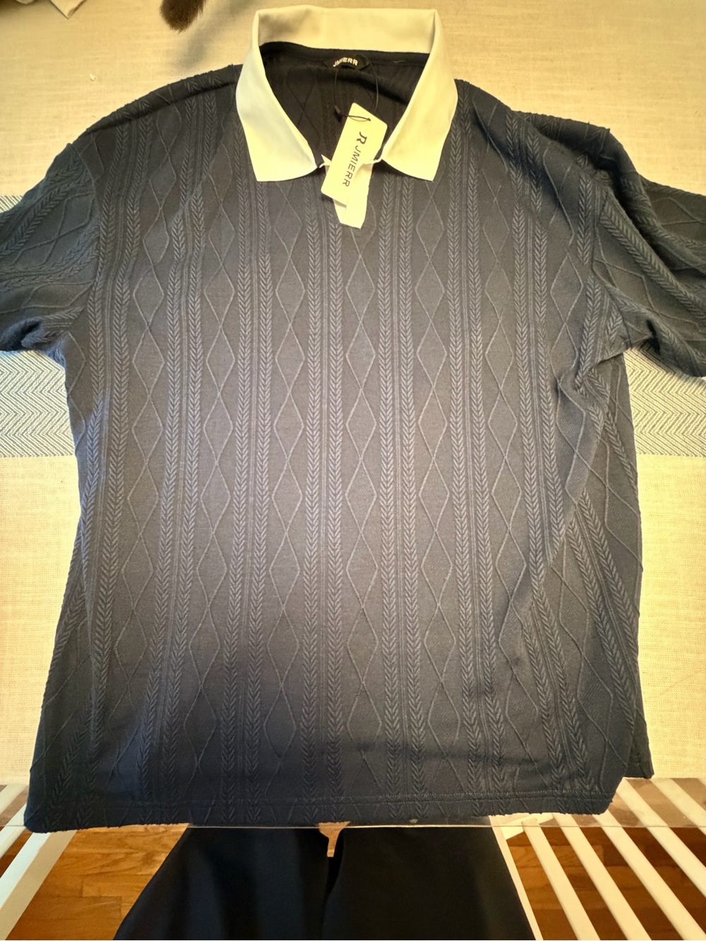 Men's Navy Dress Shirt with White Contrast Collar